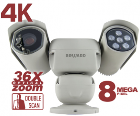 Beward B89R-5020Z36F (PTZ, 0.1-200°/сек) 8Mp Уличная скоростная IP-видеокамера с ИК-подсветкой до 300м