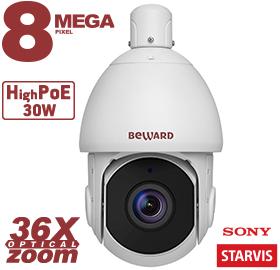 Beward SV5020-R36 (PTZ, 0.5-240°/сек) 8Mp Уличная купольная скоростная IP-видеокамера с ИК-подсветкой до 300м